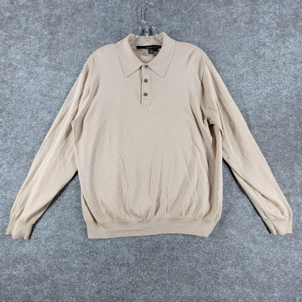 Tricots St. Raphael Polo Sweater‎ Mens M Ivory Silk Outdoor Long Sleeve 3 Button